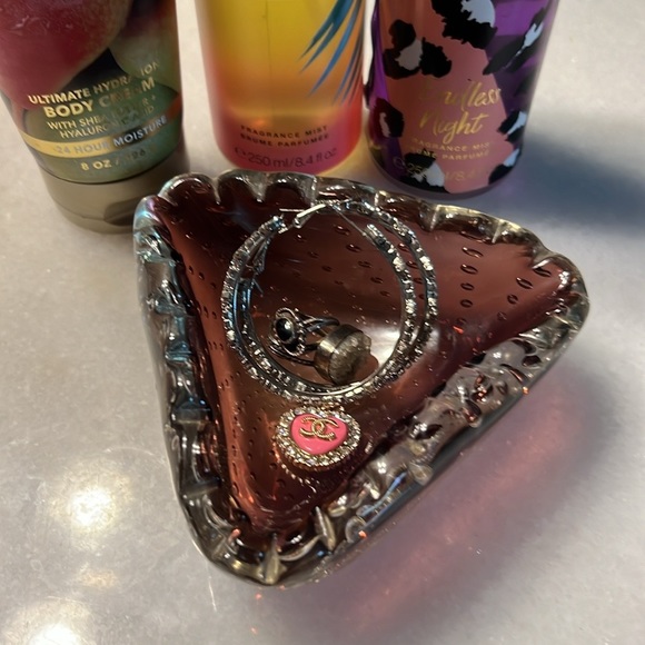 Vintage Armando Jacobino Kumela Triangular Glass Bowl Bubbles Amethyst - Picture 3 of 12